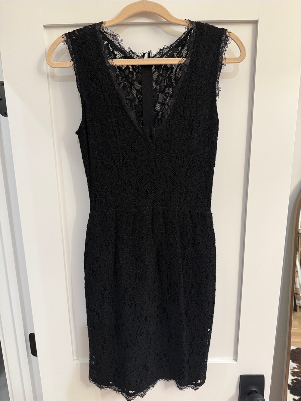 Babaton Black Lace V-Neck Knee Length Dress